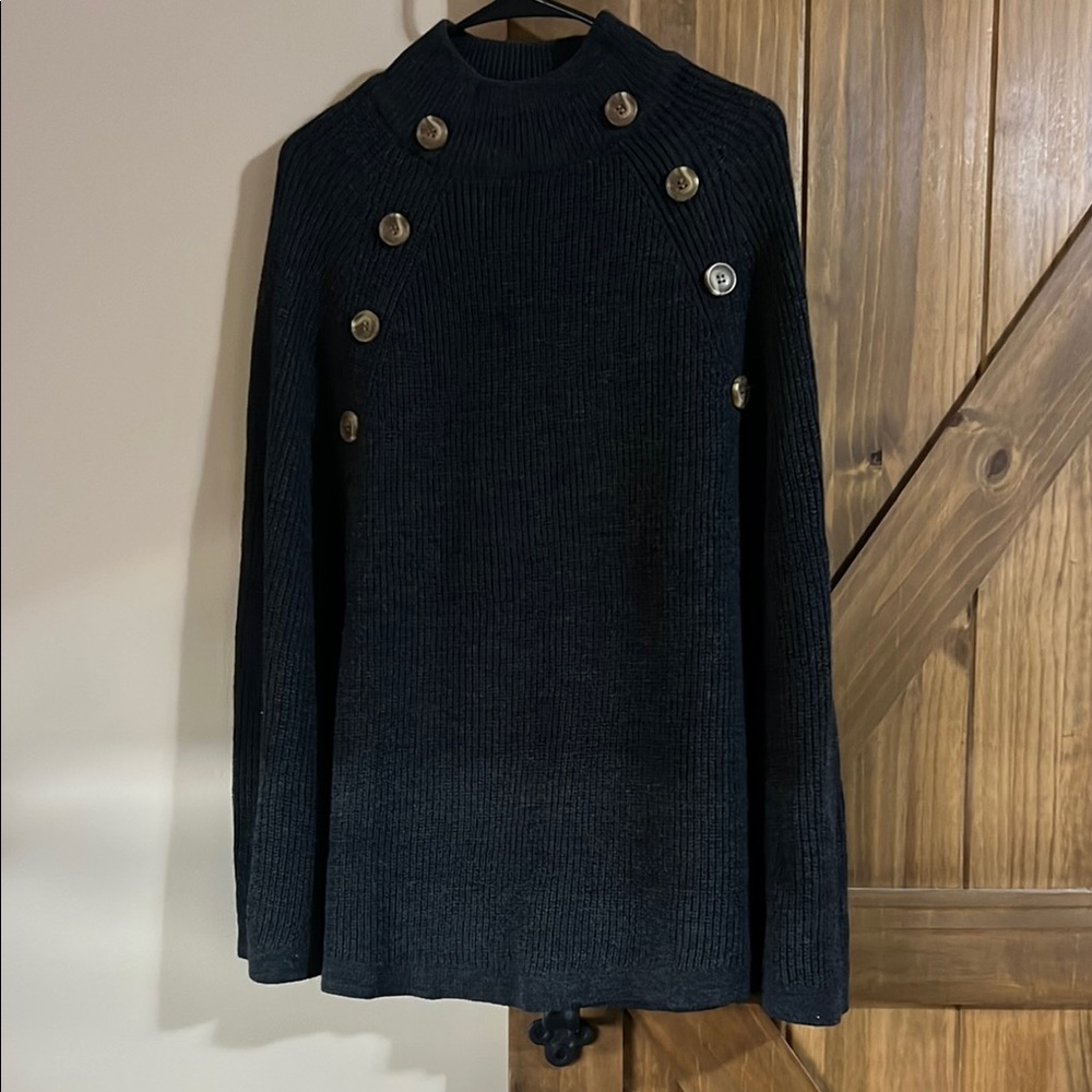 Elegant Gray Turtleneck Sweater cover with Button Details